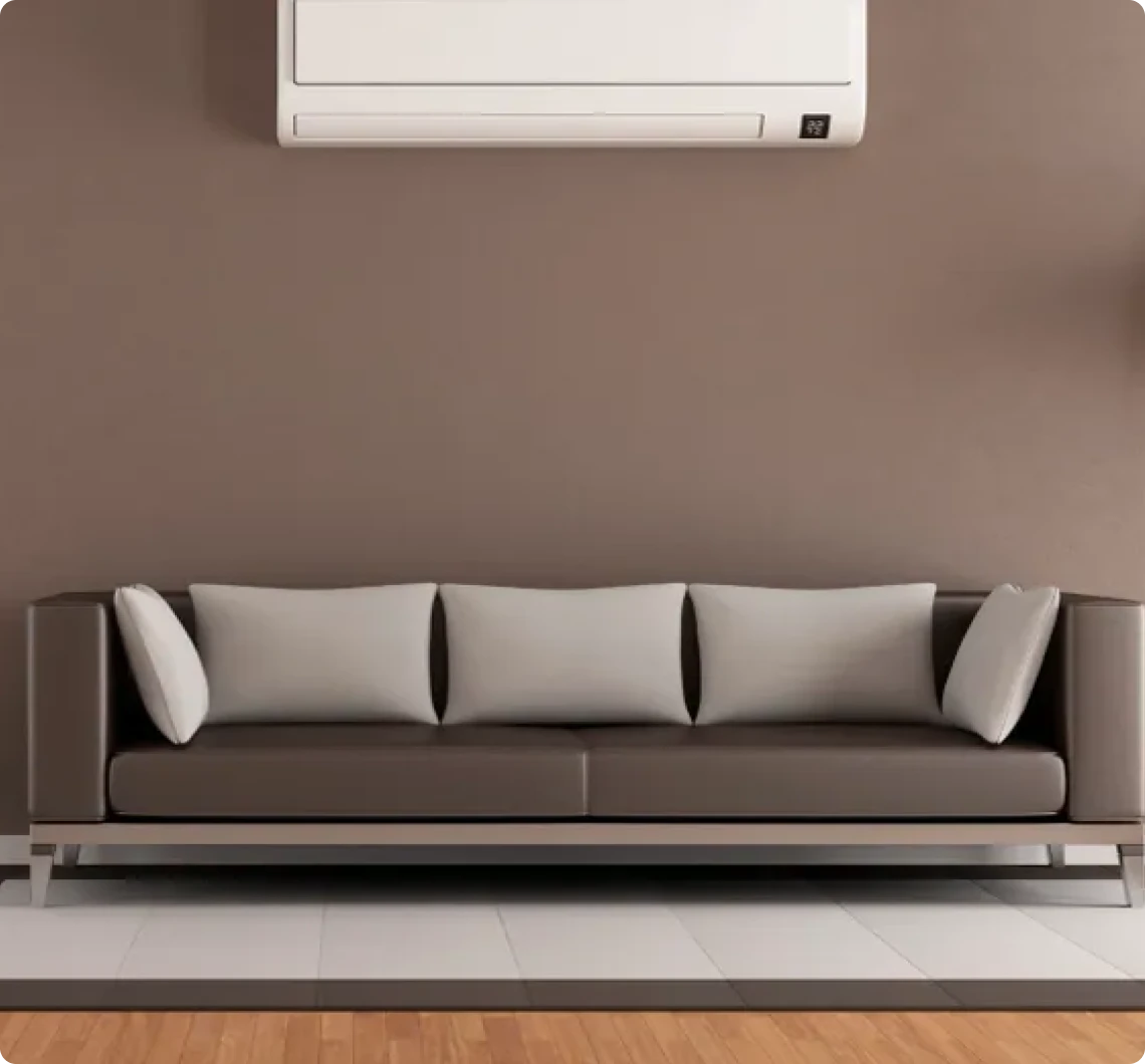 Minimalist living room with brown sofa